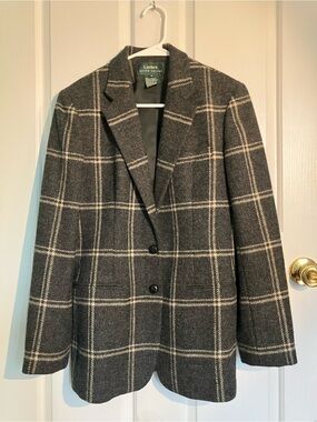 Ralph Lauren Charcoal Gray Windowpane Plaid Blazer